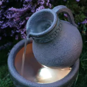 Primrose Greek Pouring Jug and Bowl Solar Powered Water Feature with Warm White LED Lights 40cm