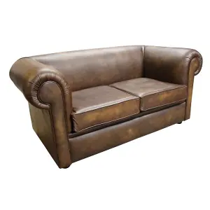 Chesterfield Handmade 1930's 2 Seater Sofa Settee Antique Gold Real Leather In Classic Style