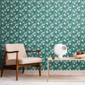 Hoopla Walls Chunky Flower Teal Blue Smooth Matt Wallpaper