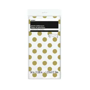 Unique Party Polka Dot Plastic Tablecover Gold/White (One Size)