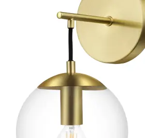 GoodHome Dacite Ball Clear Shade Satin Brass effect Wired LED Wall light