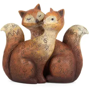 Resin Fox Couple Decorative Ornament - H12cm