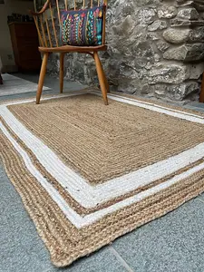 KHIDAKEE Rectangular Border Rug Hand Woven - Jute - L75 x W120 - Natural