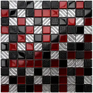 Glass mosaic on mesh for bathroom or kitchen 300mm x 300mm - Red Samurai