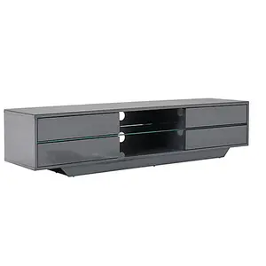 Sienna TV Stand With Storage for Living Room and Bedroom, 1600 Wide, LED Lighting, Media Storage, Grey High Gloss Finish