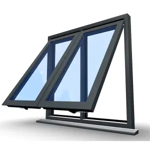 1245mm (W) x 945mm (H) Aluminium Flush Casement - 2 V Bottom Opening Windows - Anthracite Internal & External