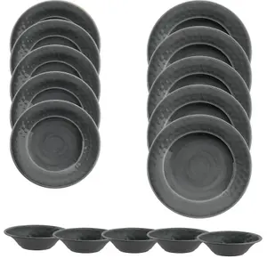 Purely Home Crackle Grey Melamine 15 Piece Outdoor Dinnerware Set for 5