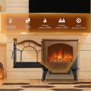 2000W Electric fireplace electric fire portable heater Glass sided Flame effect