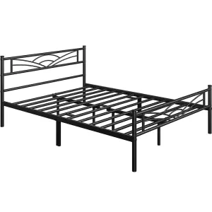 Yaheetech Black 4ft6 Double Metal Bed Frame with Cloud-inspired Design Headboard