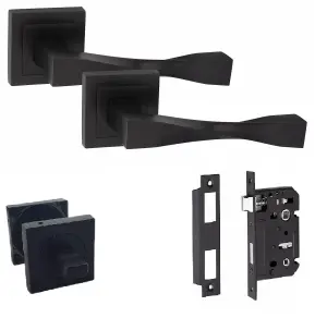 1 Set Straight Astrid Design Bathroom Door Handle Set Matt Black Finish