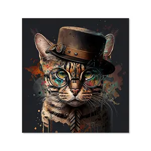 Bengal Cat With Glasses Premium Glass Kitchen Splashback W700mm x H750mm