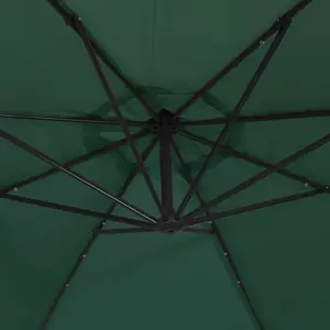 Berkfield Cantilever Umbrella with LED Lights and Metal Pole 350 cm Green