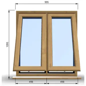 995mm (W) x 1095mm (H) Wooden Stormproof Window - 2 Opening Windows (Opening from Bottom) - Toughened Safety Glass