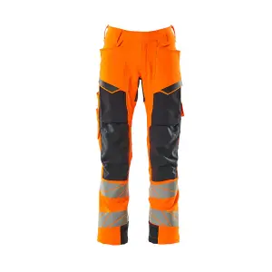 Mascot Accelerate Safe Trousers with Kneepad Pockets - Hi-Vis Orange/Dark Navy   (33.5) (Leg Length - Long)