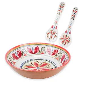 Purely Home Mediterranean Melamine Salad Bowl & Salad Servers Set