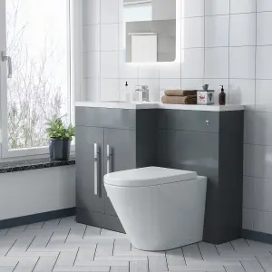 Nes Home Aric Bathroom Left Hand Grey Basin Vanity Unit WC Back To Wall Toilet 1100mm