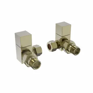 Rinse Bathrooms Modern Corner Towel Radiator Valves Square Twin Pack 1/2" x 15mm Brushed Brass