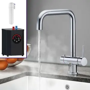 Nes Home Instant Boiling Water Swivel Spout Kitchen Tap Square Chrome With Boiler & Water Filter