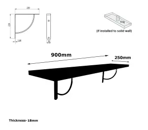 Solid Pine Rustical Shelf Primed with LUK02 Bracket 25x90cm