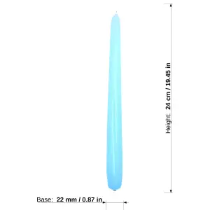 Tapered Dinner Candles, Pack of 10, Unscented, Long Burning Time, 24 cm / 19.45" (Light Blue, Varnished)