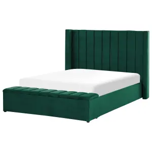 Velvet EU Double Size Bed with Storage Bench Green NOYERS