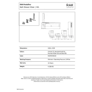 RAK Portofino 4 Hole Polished Chrome Modern Bath Shower Mixer Tap Solid Brass