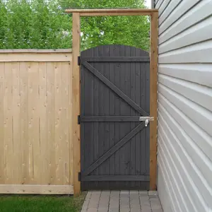 Grey Semi Braced Arch Top Strong Wooden Garden Gate with Latch H 210cm x W 90cm