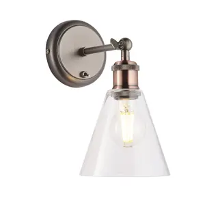 Wall Light Aged Pewter & Aged Copper Plate 10W LED E27 Living Room e10180