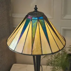 Small Tiffany Glass Table Lamp - Geometric Design - Black Finish - 40W E14 Golf