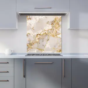 Gold And White Quartz Effect Premium Glass Kitchen Splashback W600mm x H750mm