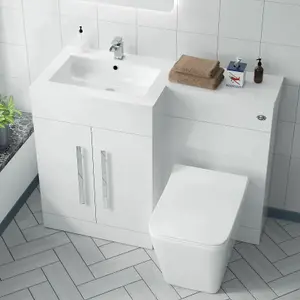 Nes Home White 1100 mm LH L-Shape Basin Vanity Unit WC BTW Rimless Toilet