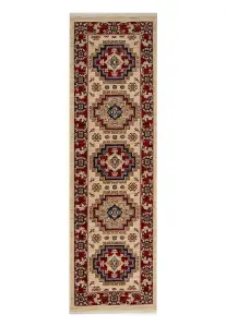 Persian Cream Traditional Easy to Clean Geometric Bordered Wool Rug for Living Room & Bedroom-240cm X 340cm