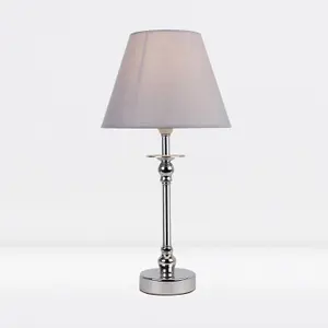 First Choice Lighting Prior - Chrome Grey Table Lamp With Shade