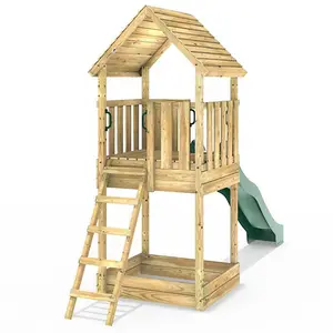 Rebo Modular Wooden Climbing Frame Adventure Playset - Tower with Wooden Roof