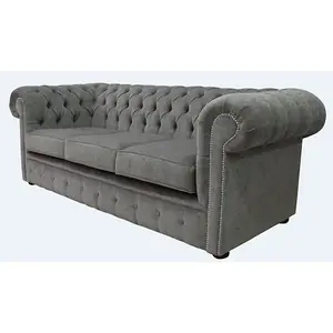 Chesterfield 3 Seater Sofa Settee Pimlico Grey Real Fabric In Classic Style