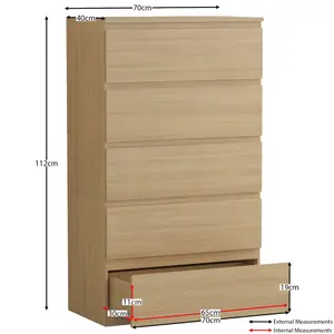 Vida Designs Denver Pine 5 Drawer Chest (H)1120mm (W)700mm (D)400mm