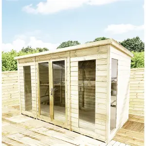 10 x 8 Pressure Treated T&G Pent Wooden Summerhouse + Double Doors & Lock + Windows (10' x 8' / 10ft x 8ft) (10x8)