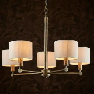 Multi Light Ceiling Pendant 5 Bulb BRONZE White Shade Vintage Chandelier Lamp