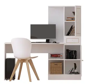 MARIE Gold White Storage Desk With Attached Bookcase