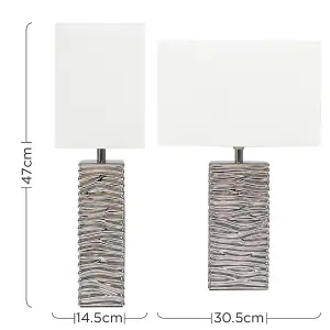 ValueLights Etienne Silver Modern Ripple Effect Ceramic Table Lamp with White Light Shade