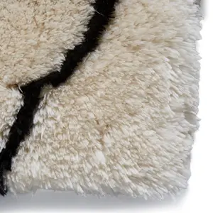 Luxurious Handmade Ivory/Black Shaggy Rug-200cm X 290cm