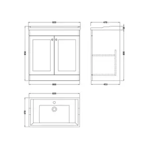 Classique 800mm Double Bathroom Vanity with Vanity Top Satin Gray