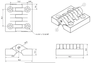 2 Pack Black Polyamide Hinge Reinforced Plastic 48x49mm Italian Made Industrial