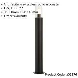 Outdoor Bollard Post Light - 15W E27 LED - 800mm Height - Stainless Steel