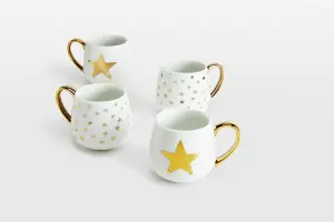 Set of 4 Gold Handle Star Hug Mugs