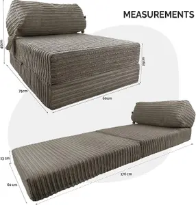 Cord Material Fold Out ZBed Chair Sofa Lounger With Pillow - Charcoal