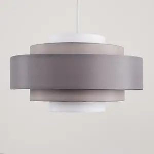 ValueLights Hampshire Grey Ceiling Pendant Shade and B22 GLS LED 10W Warm White 3000K Bulb