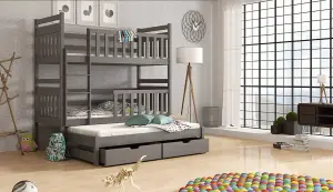 Klara Bunk Bed With Trundle, Foam Mattresses And Storage in Graphite W1980mm x H1710mm x D980mm