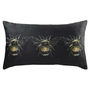 Evans Lichfield Gold Bee Rectangular Velvet Feather Rich Cushion