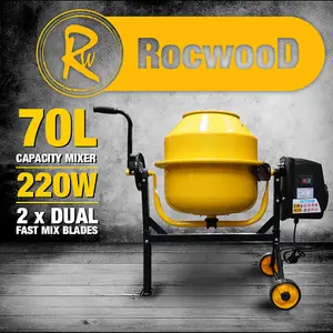 RocwooD Electric Cement Concrete Mixer 70L Drum 220W